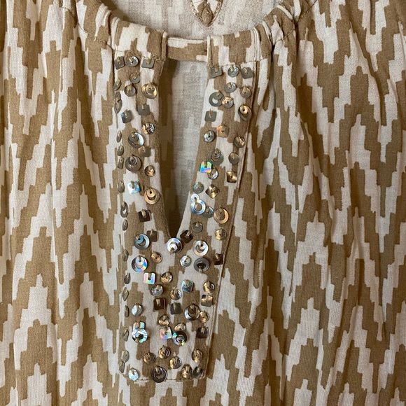 Loft Petites Tan White Chevron Embellished Keyhole Tank Top - Picture 4 of 9